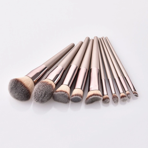 10PCS Fashion Cosmetics Tools Champagne Makeup Brush for Foundation Powder Blush Eyeshadow Concealer Lip Eye Make up Brush Beauty Tools