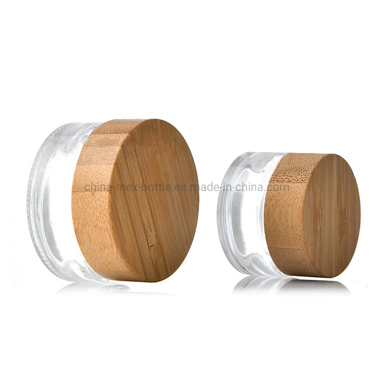 20ml 50ml 100ml Clear Glass Cream Jar with Bamboo Wood Cap