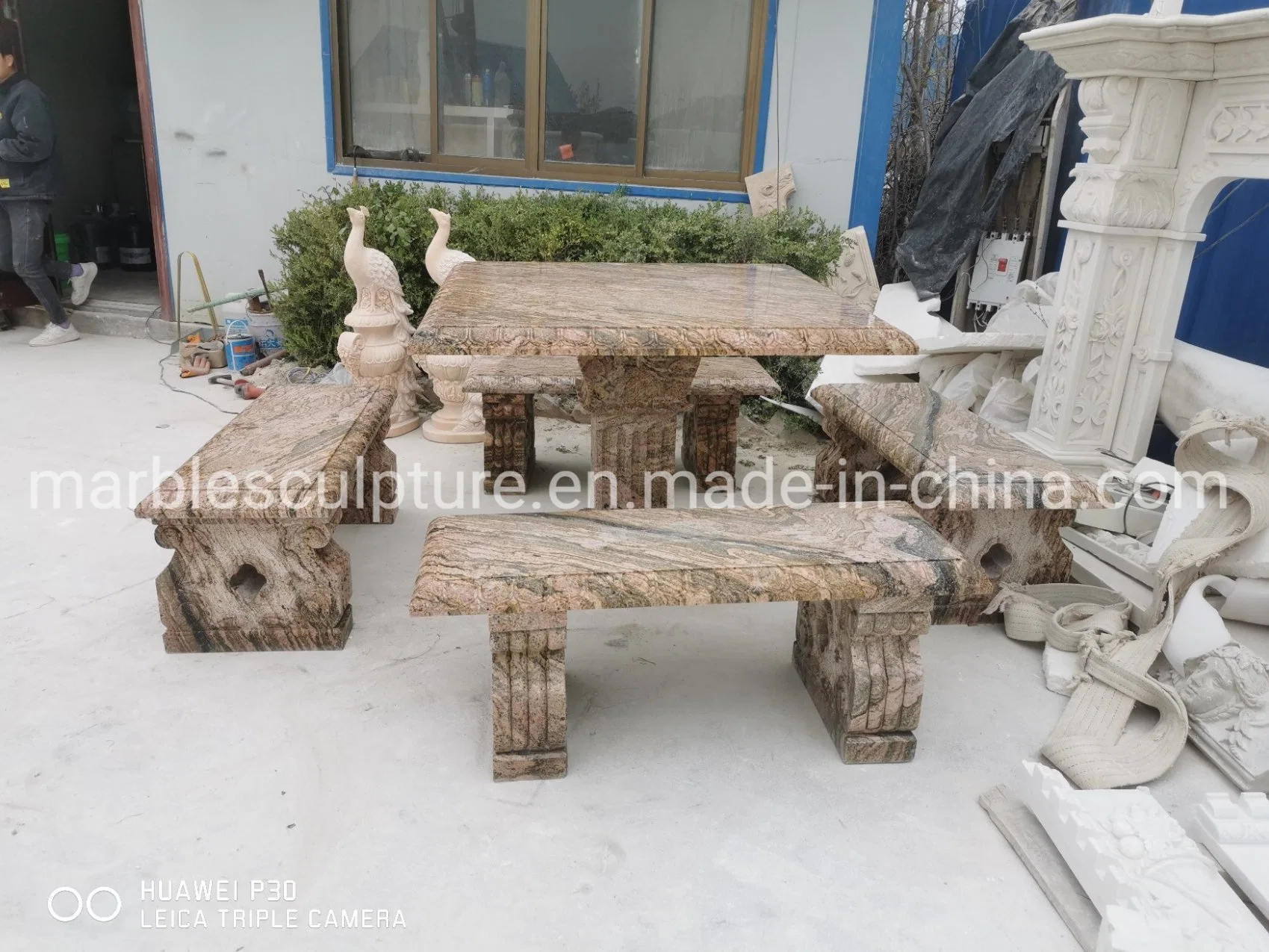 Hand Carved Granite Bench Table Sculpture Garden Decorarte (SY-GB025)