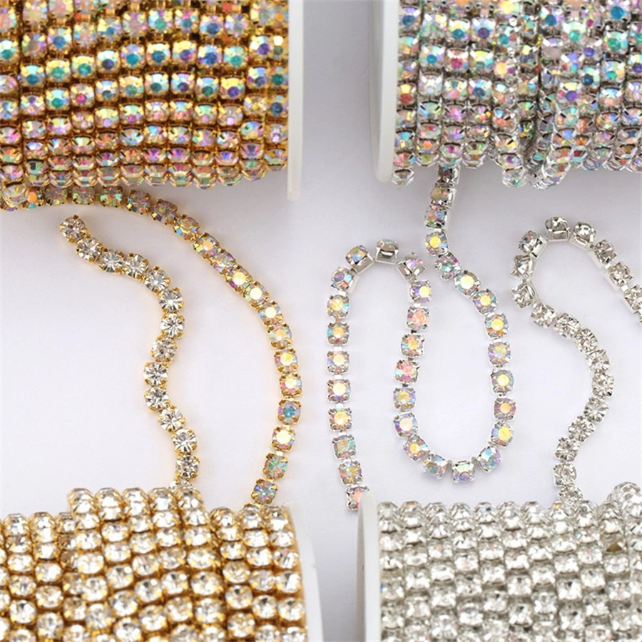 Wholesale/Supplier 2 mm Crystal Rhinestone Cup Chain Trimming Wedding Birthday Decorations Arts Diamond Crystal Rhinestone Ribbon Chain