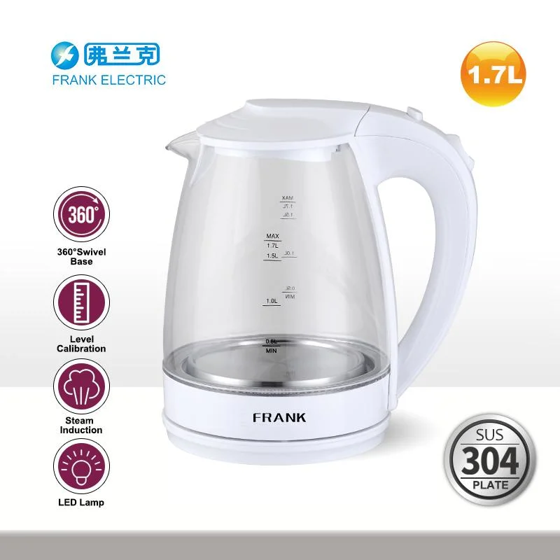 1.7L 304 Stainless Steel Blue LED Light Glass Electric Tea Maker Kettle