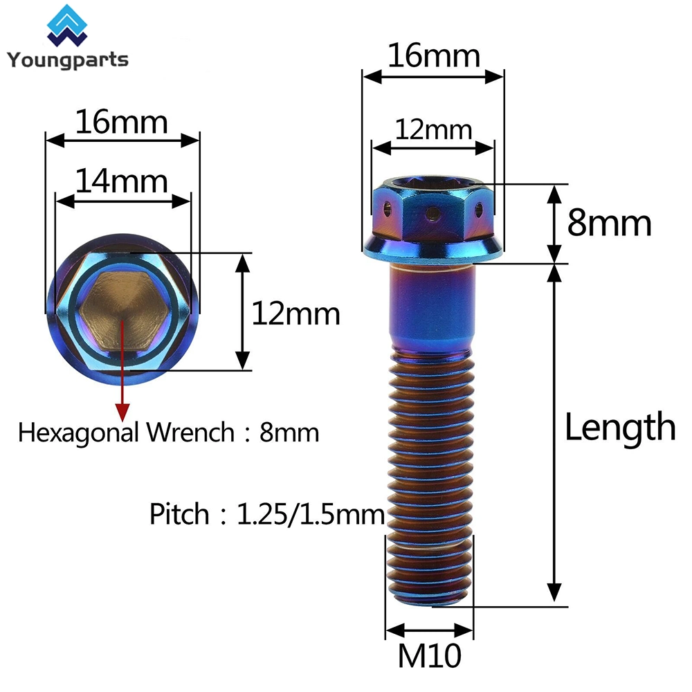 Youngparts M8 Titanium DIN 6921 Hex Head Flange Bolt Screw Fastener