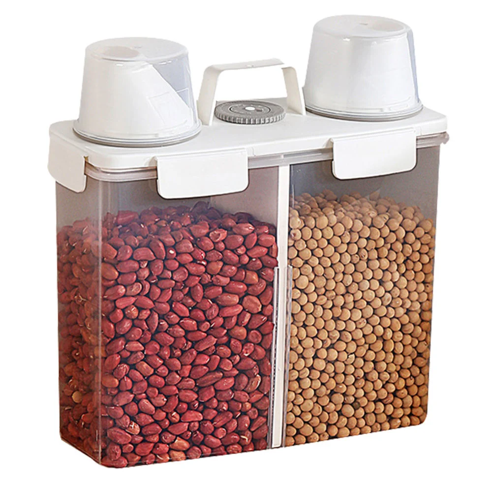 Kitchen Plastic Grain Rice Container for Cereals Dry Food Storage Box with Measuring Cup and Hand