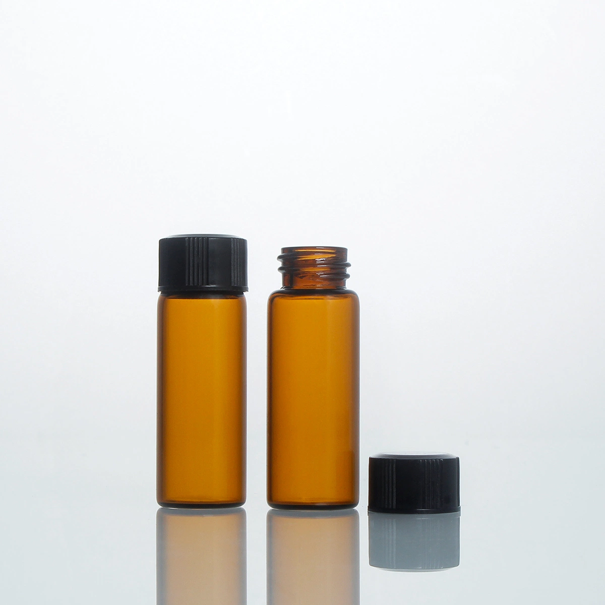 Ready Stock 2 DRAM Tincture Medicine Powder Pharm Amber Clear Glass Vial with Black Cap