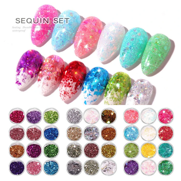 Commerce de gros Glitter couleur 12-Nail Art Decoration/Accessoires pour kit Nail Concepteur de beauté