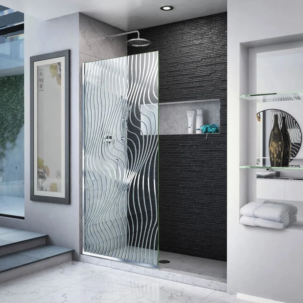 China Bathroom Frosted Tempered Shower Glass Door