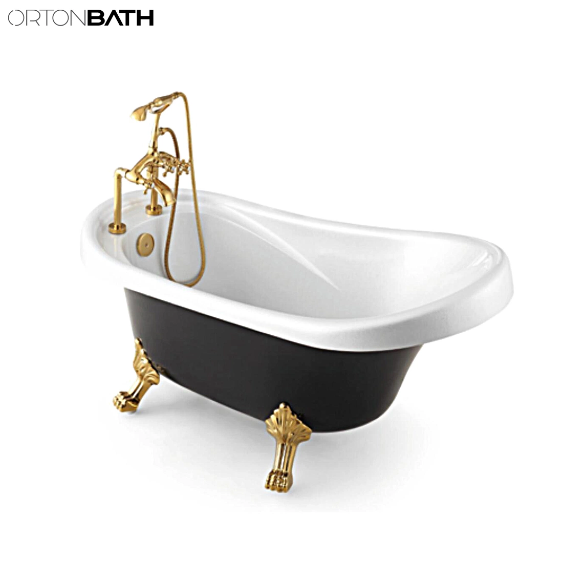 Ortonbath Черный вне Золотого Clawfoot Взрослый акрил отдельно стоящий горячий Swimm Ванна В СПА ванна отдельно отдельно Пластиковая сантехника ванна