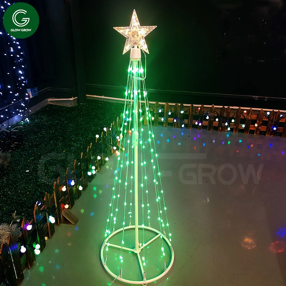 Multicolor LED Animated Tree Lightshow Lighted Cone Wire Artificial Tree with Star Topper Lights for Yard Patio Garden Outdoor Christmas Decoration