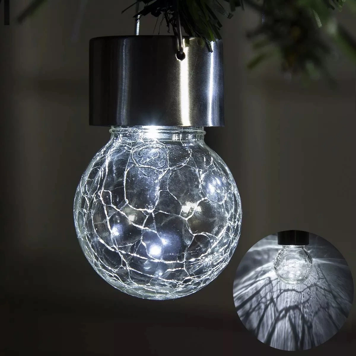 Hanging Solar Lights Outdoors Decorative Cracked Glass Ball Lights Waterproof Solar Lanterns Lamps