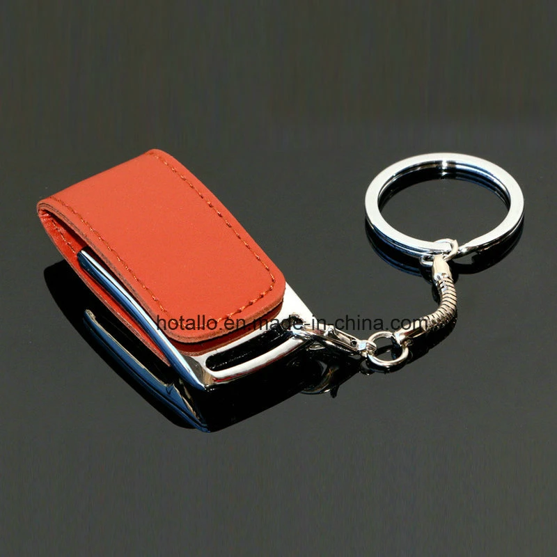 Small Portable Leather USB Flash Memory Stick Stamping Logo with Keychain