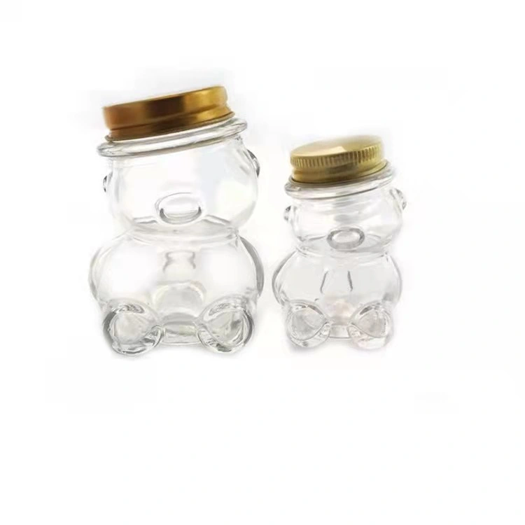 160ml Teddy Bear Shaped Frosco Vidrio Glass Bottle Candy Sugar Chocolate Glass Jar with Lid