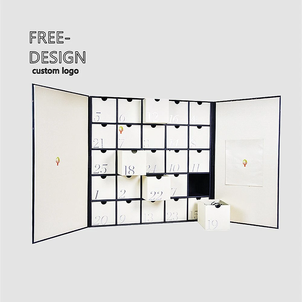 Hot! Custom Advent Calendar Empty Luxury Cardboard Paper Gift Beauty Cosmetic Packaging Countdown Christmas Advent Calendar Box