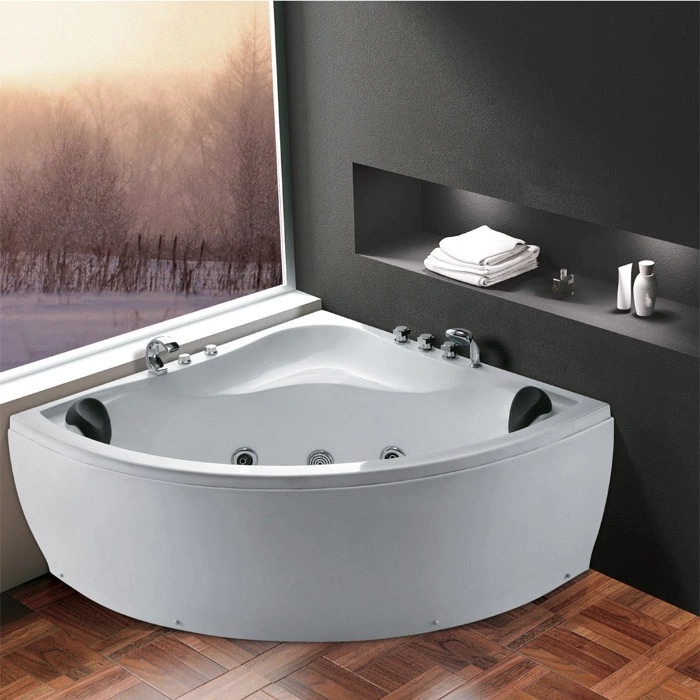 Indoor Corner Bathroom SPA Massage Bathtub with Under Water Light