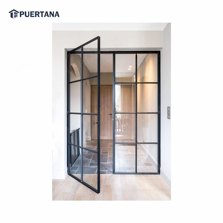 Modern Style Minimalistic Steel Look Aluminum Glass Interior French Doors Dividing Glass Walls
