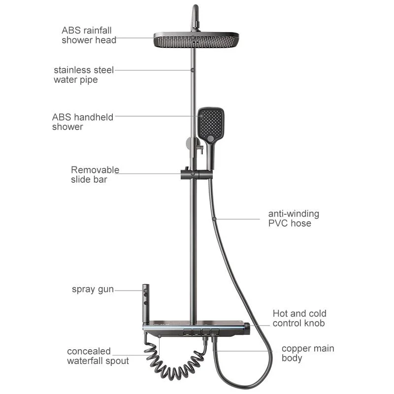 Piano Digital Rain Head Shower Bath Combo Thermostatic Faucets Mixer Bathroom Shower Set