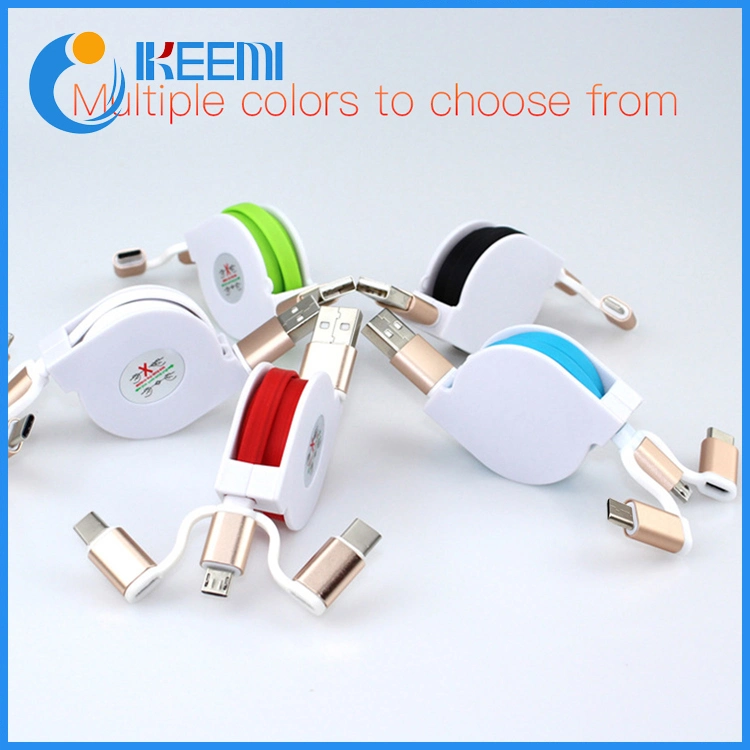 Multi USB Charger Cable Retractable 3 in 1 Multiple Charging Cord One Side Pull Retractable USB Cable