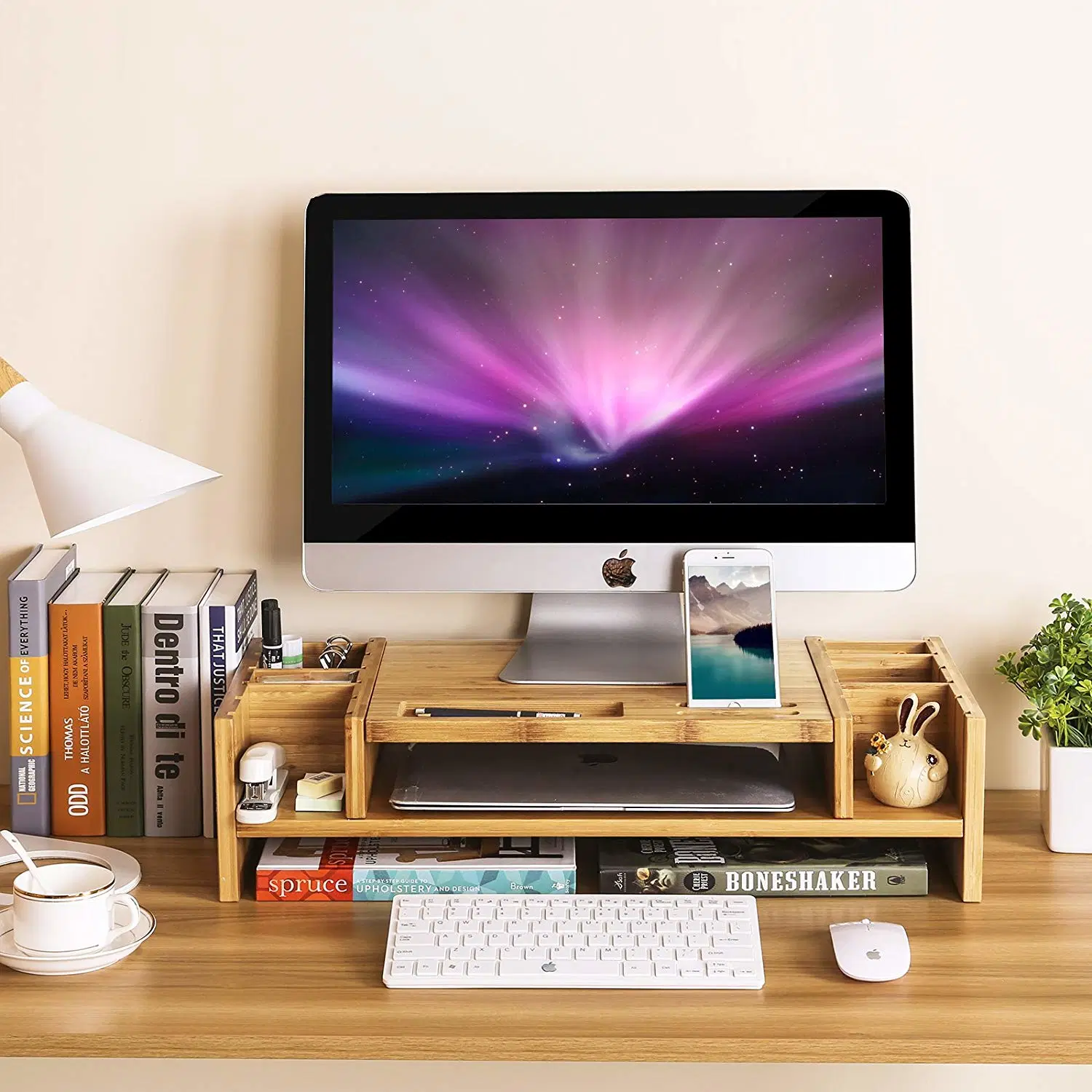 Monitor Stand Riser with Drawers, Sturdy Desk Organizer Laptop Stand with Keyboard Storage, Office Computer