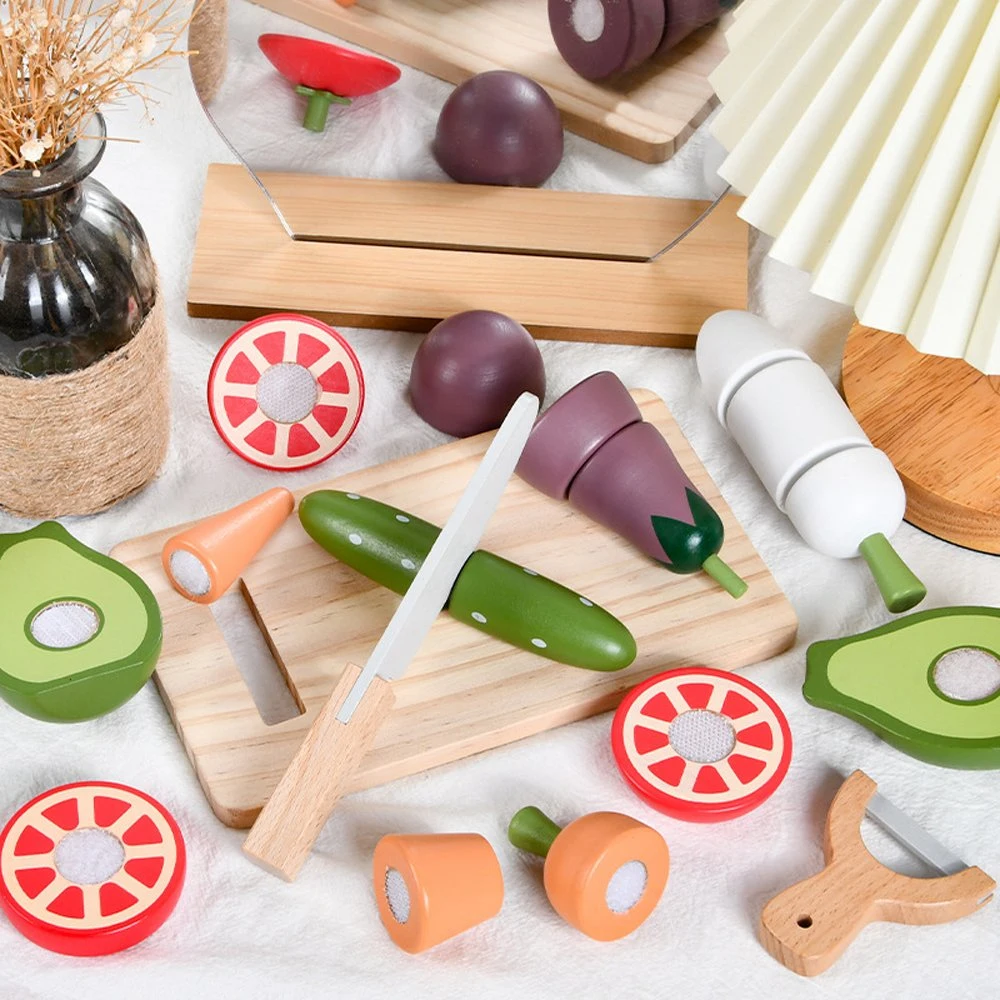 Children&prime; S Wooden Kitchen Simulation Vegetable Cutting Fruit Set Toy