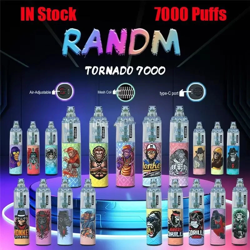 China Cheapest Factory Randm Tornado 7000 5% NIC Disposable E Dispositivo de cápsula de cigarrillos potente batería 14ml cartucho de relleno de malla bobina Luz de cristal RGB VAPE