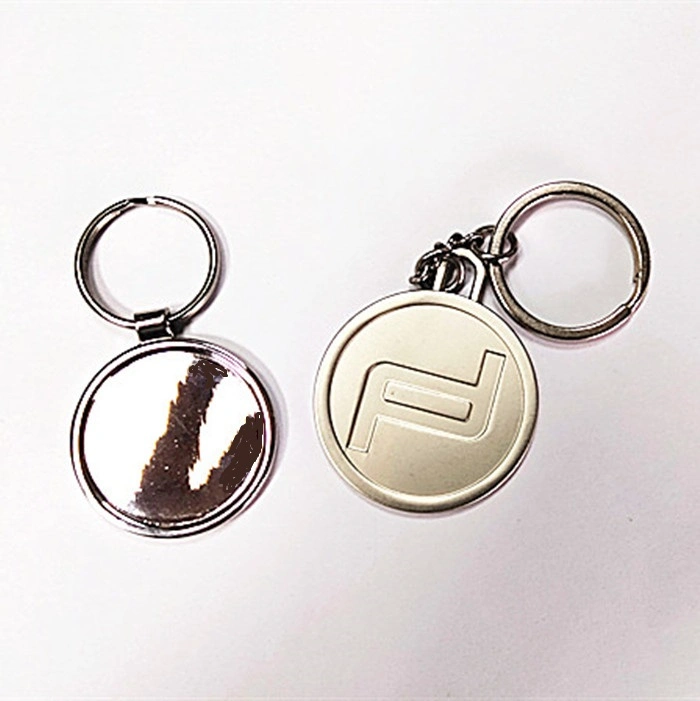Customized Logo Large Round Metal Keychain Enamel Key Tag with Sandblasting Surface