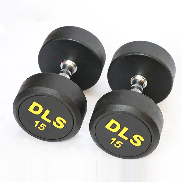 Gym Equipment Manufacture Customizable Logo Weight Lifting Commercial Dumbell Gym Fitness Black PU Round Dumbbell