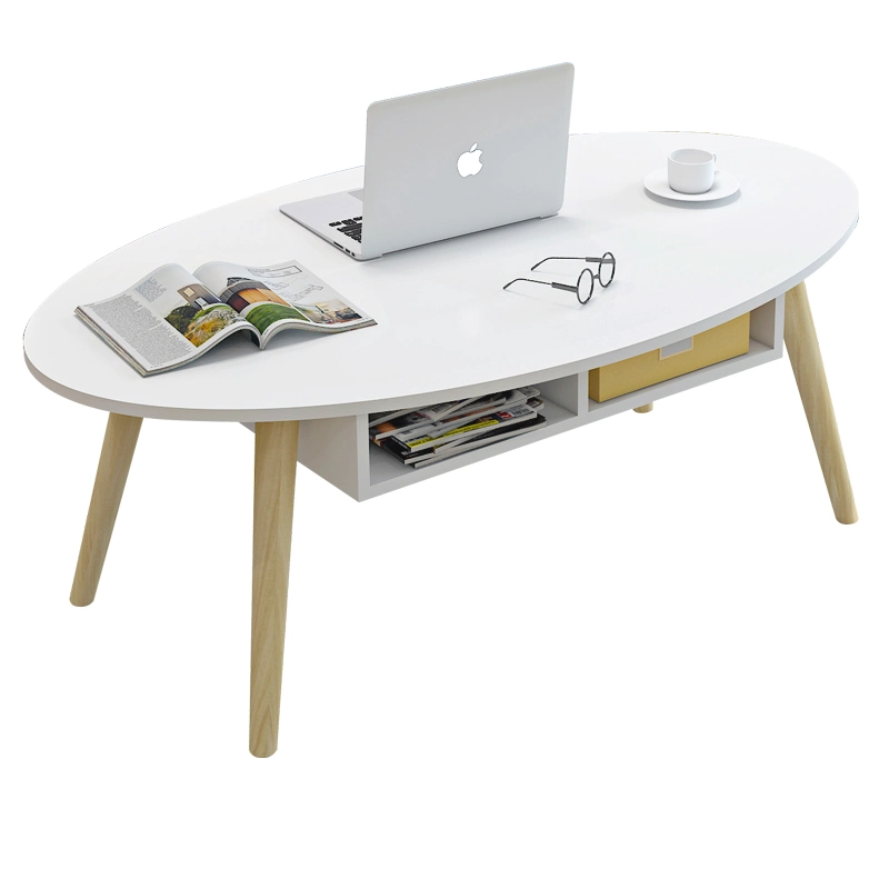 Simple Furniture Melamine Board Tea Table Side Desk Wooden White MDF Coffee Table with Wood Legs