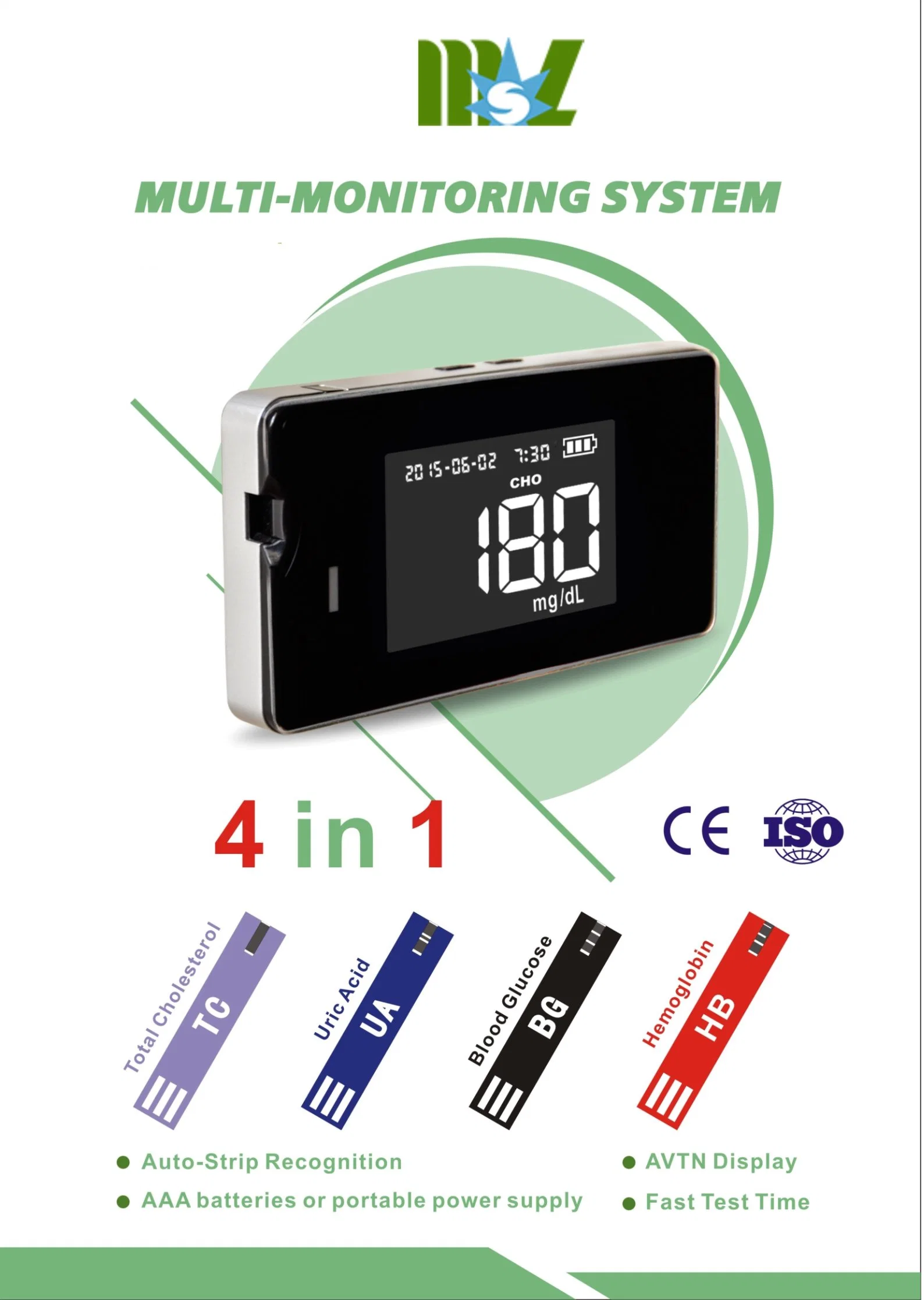 4 in 1 Blood Glucose Meter Medical Device for Measuring Blood Sugar Glucometer with Diabetic Test Strips