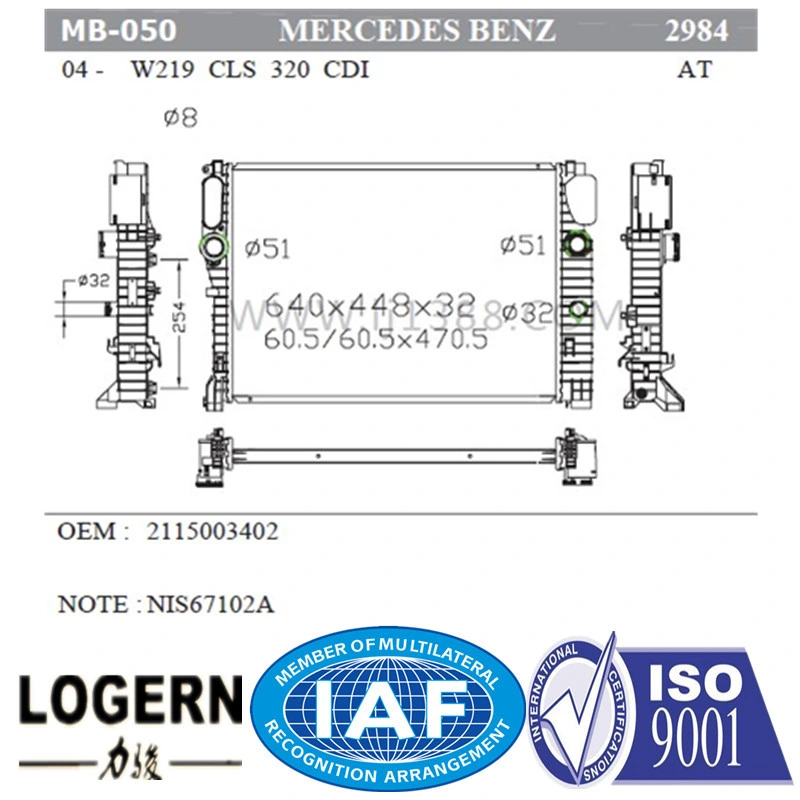 Auto Parts for Benz Radiator for W219 Cls/320 Cdi&prime; 04- at Dpi: 2984