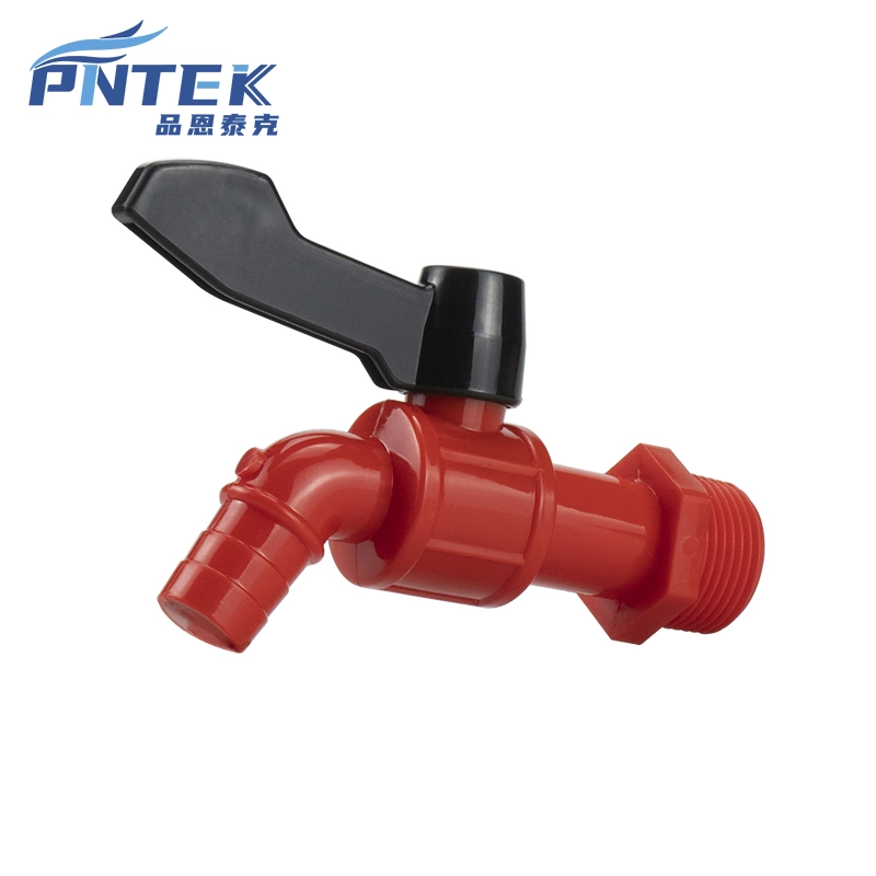 Pntek China Wholesale PP Bibcock with Red Body Tap Round Handle Hot Water Dispenser Tap ABS/Iron Ball Insert Basin Faucet