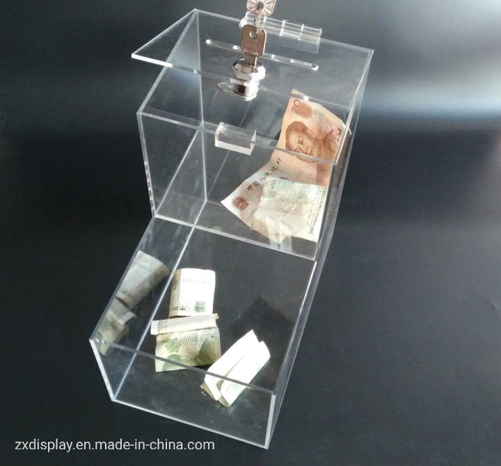 Clear Acrylic Charity Money Donation Box with Lock for Children School