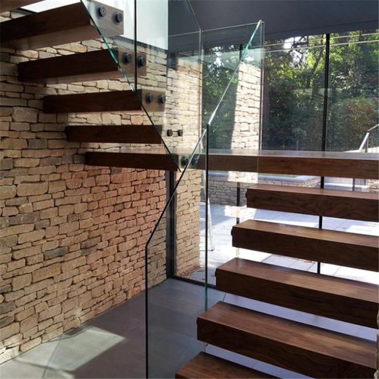 Stainless Steel Wood Staircases Stringer with Build Floating Glass Staircase