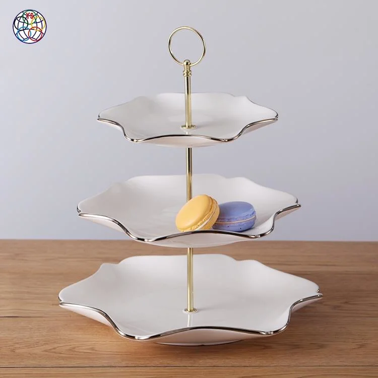 3 Layer Serving Ceramic Cake Plate 3 Compartment Tray