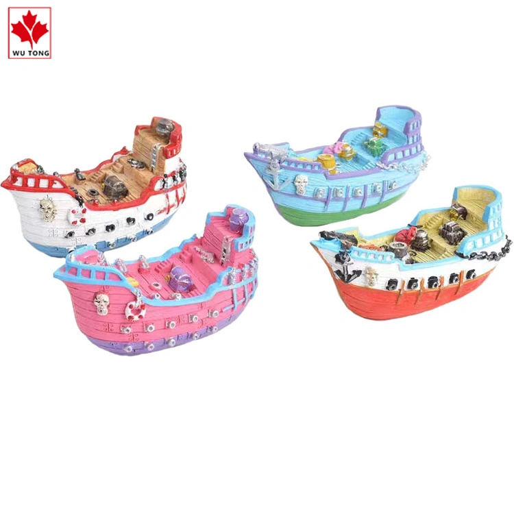 Resin Mini 3D Boat Ornament Ocean Beach Micro Landscape Decoration