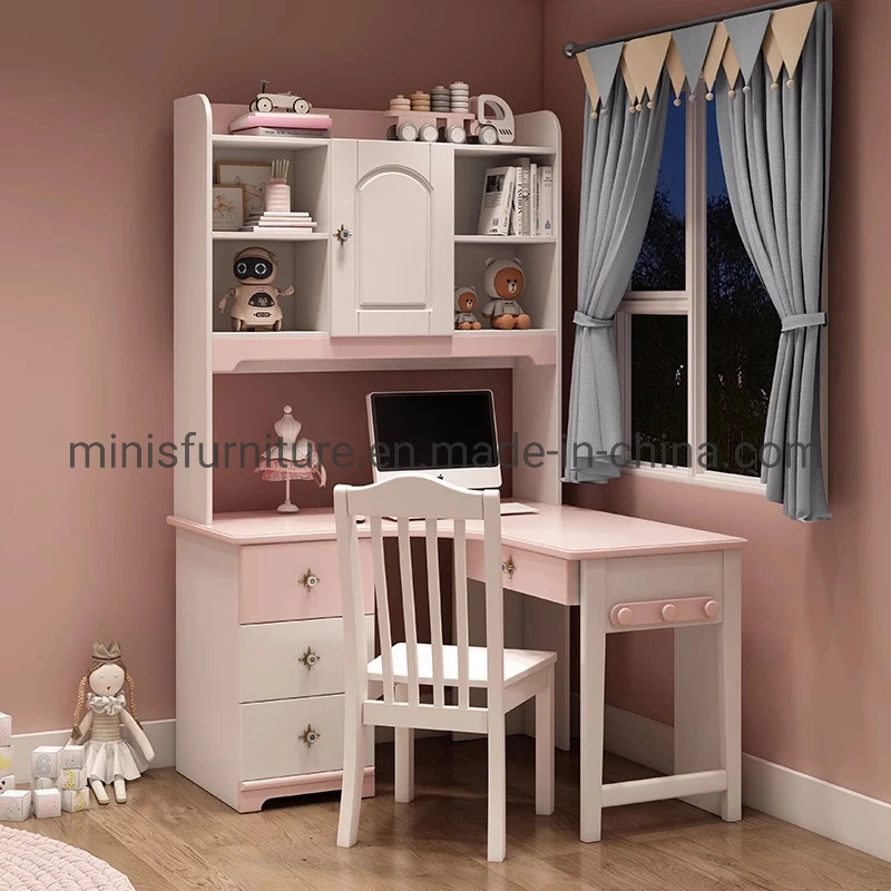 (MN-KT902) Popular Mediterranean Style Office Table Home Kids Study Computer Table with Corner Bookshelf