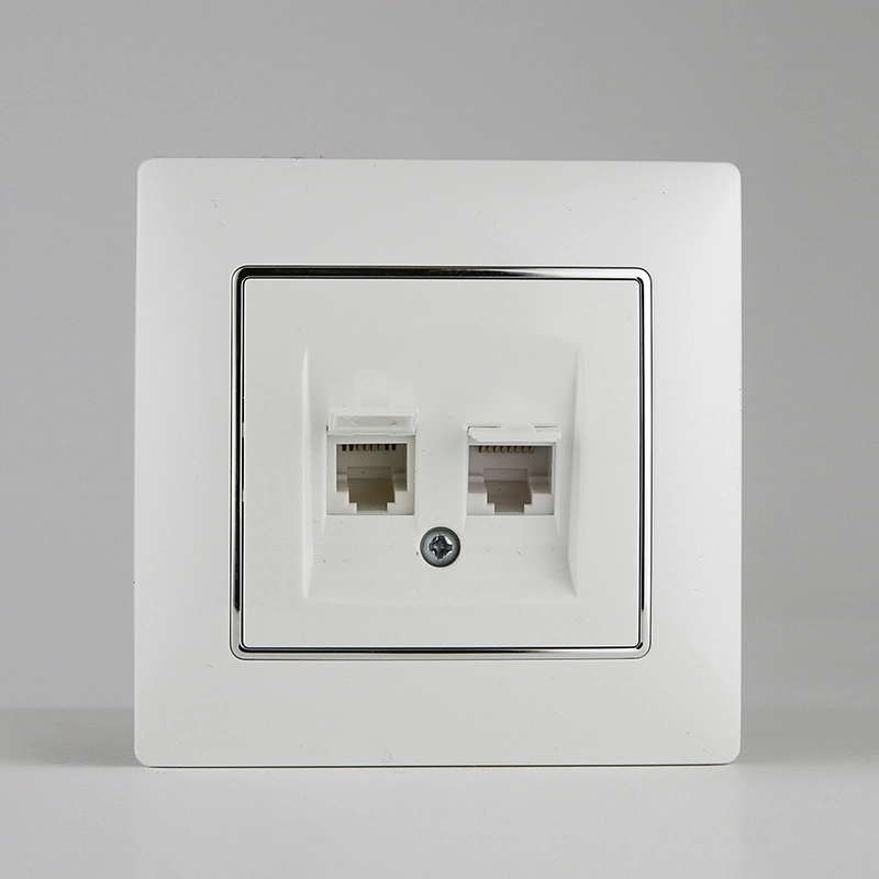 EU Standard RJ11 86 Type PC Plastic Double Tel Outlet Flush Mounted Telephone CAT3 Electric Home Use Wall Socket