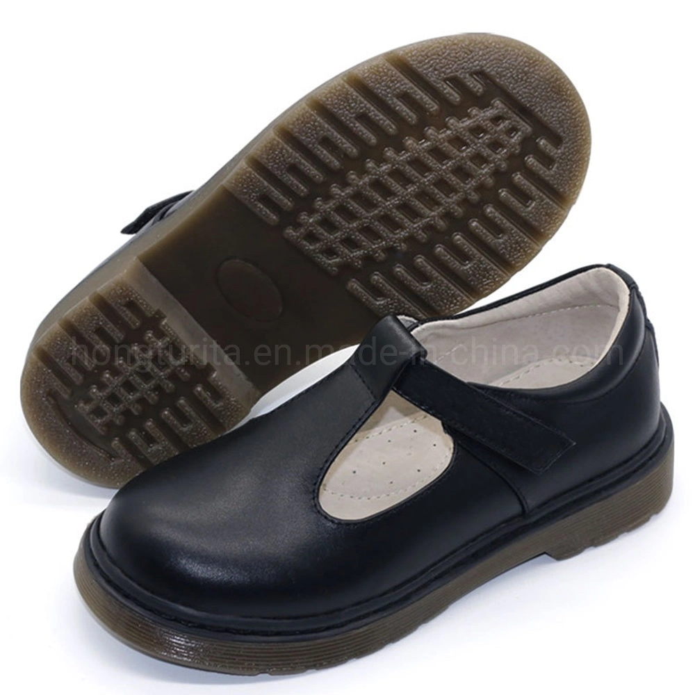 Kids School Shoe Leather Chunky T-Bar School Shoes