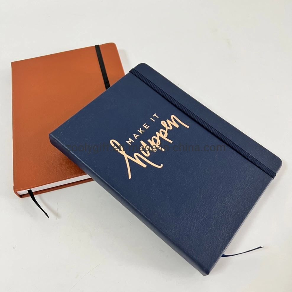 Agenda quotidien 2023 avec couverture rigide en cuir PU personnalisée avec logo estampé à chaud et bande élastique. Carnet de notes en cuir PU format A5, journal Moleskine, agenda.