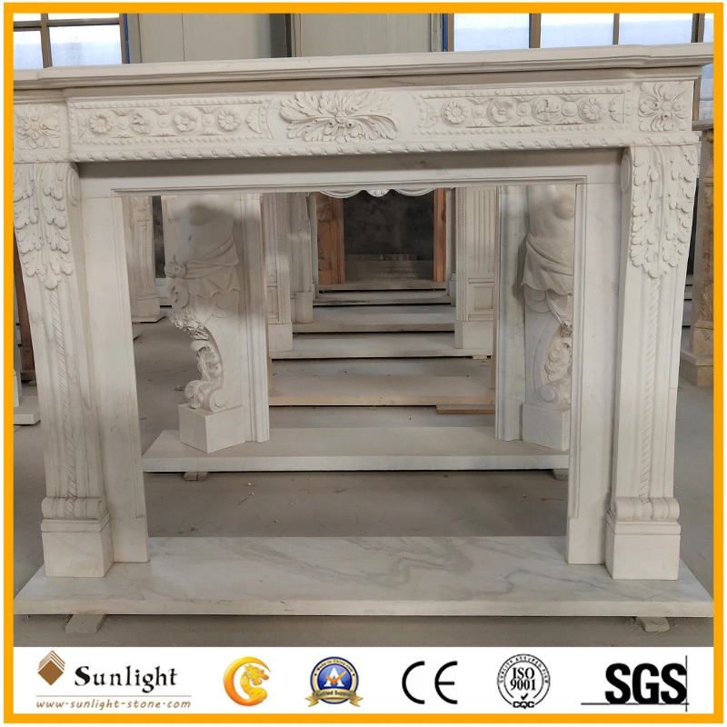 Natural Elegant Hand-Carved White Marble Mantel Stone Fireplace