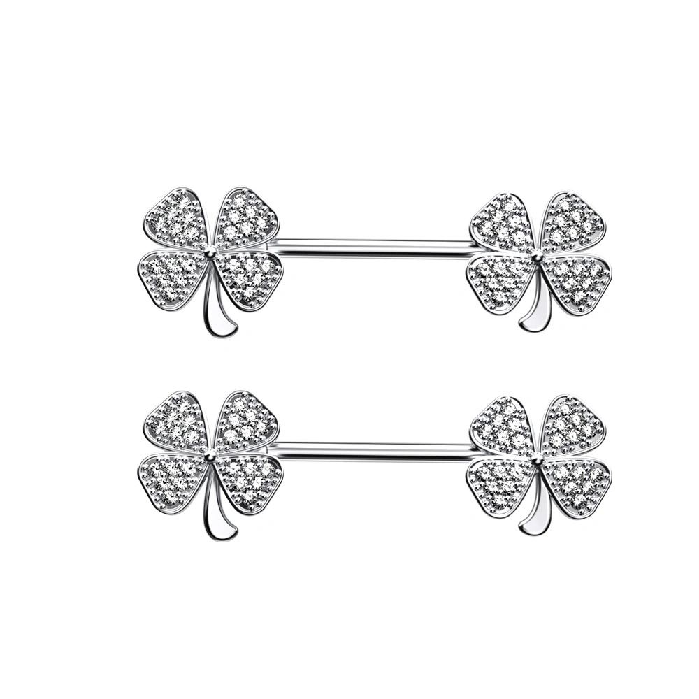 Stainless Steel Nipple Rings Tongue Ring Four Leaf Clover Piercing Jewelry