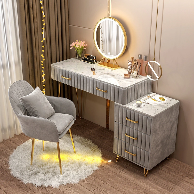 Bedroom Furniture Storage Drawer Cabinet Cushioned Stool Set Dresser Desk Makeup Vanity Dressing Table with Sliding Mirror