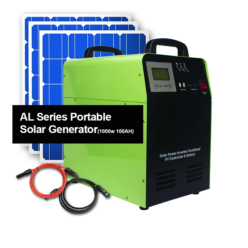 Générateur solaire PV portable hybride connecté au réseau/off-grid de 500W, 1000W, 1500W, 2kW pour l'éclairage domestique solaire hors réseau. Système d'énergie solaire hors réseau 1000W pour alimenter la télévision, le ventilateur en courant continu.