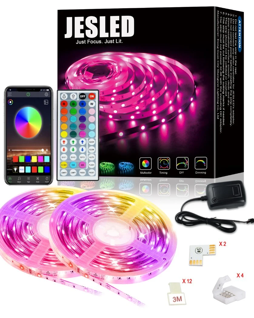 Ruban LED RGB intelligent en gros SMD 5050, lumière de corde LED flexible pour décorations intérieures et extérieures.