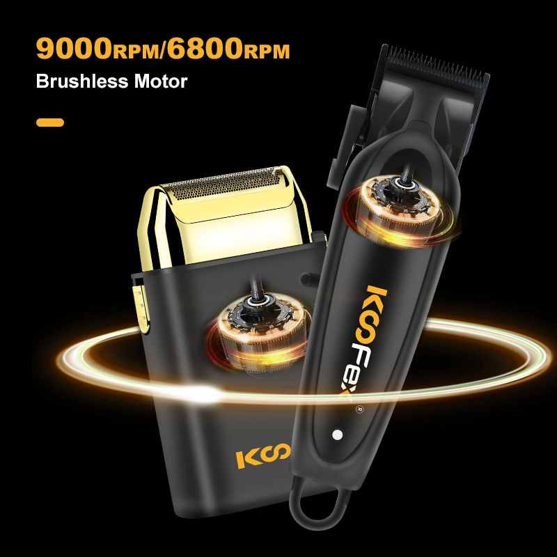 شفرات Koofex بلون رمادي لاسلكي BLDC الشعر Clipper ومجموعة آلة الحلاقة ذات شفرات معدنية 9000 دورة/دقيقة