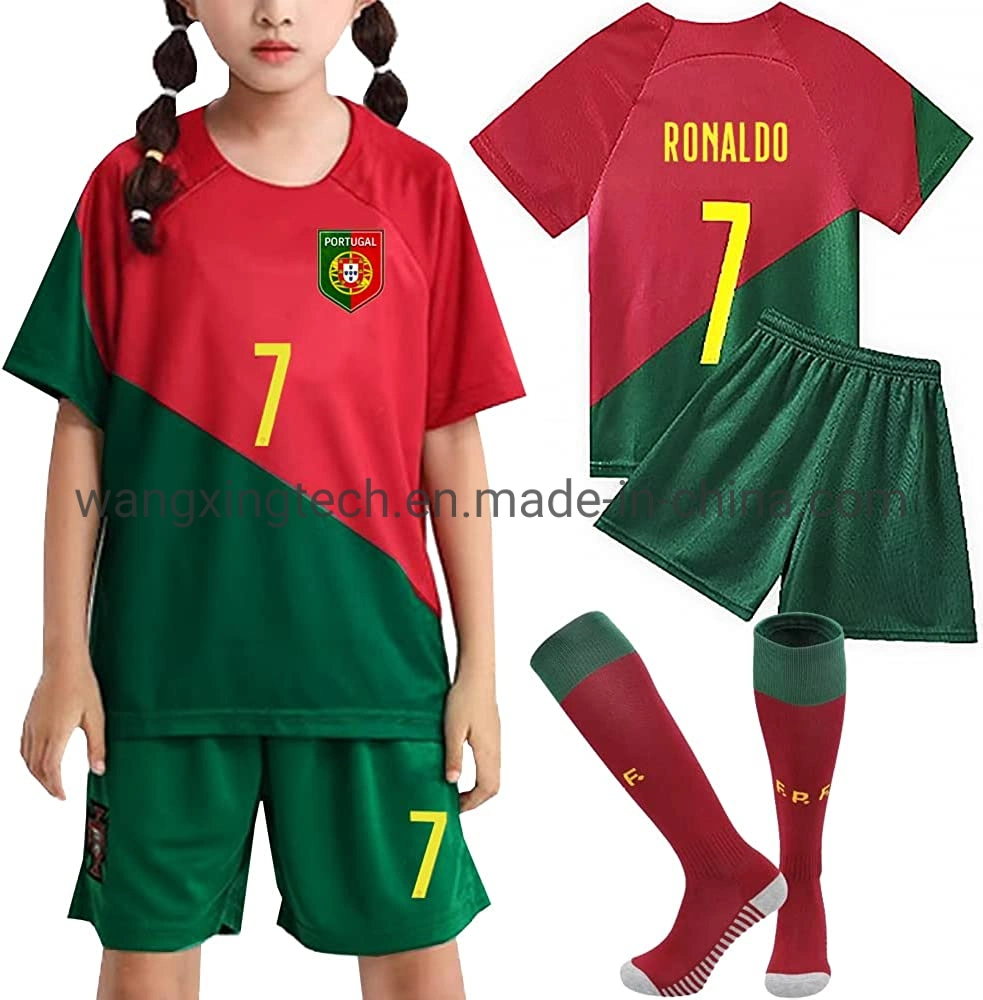 Kids Portugal Soccer Jersey+Shorts 2022 World Legend #7 Football Team Sports Fan Shirts Kit for Boys/Girl