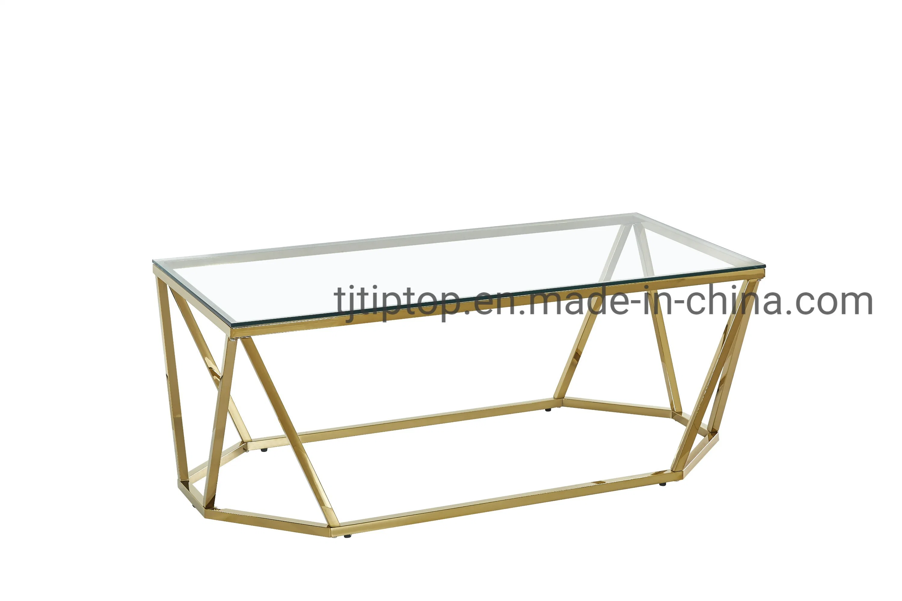 Glass Coffee Table Living Room Furniture Stainless Steel Golden Silver