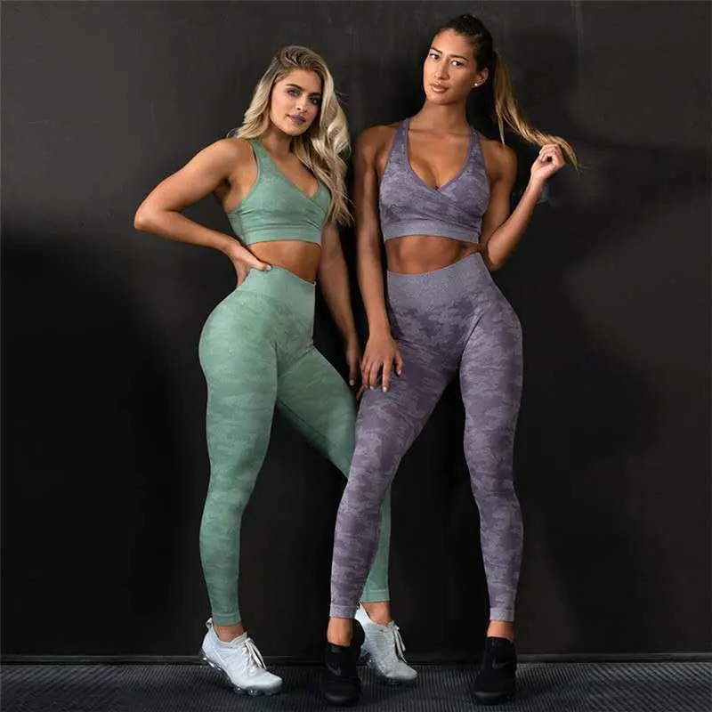 Camo Seamless Yoga Set Sports Wear for Women Fitness Clothing Camouflage 2 Piece Set Yoga Leggings