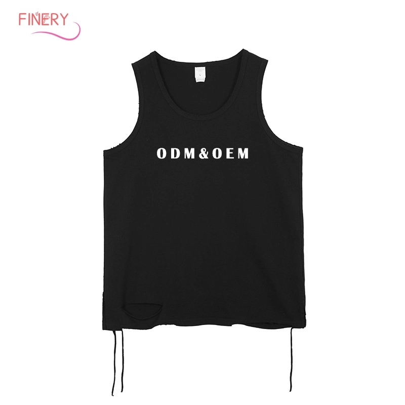 Summer 220GSM 100%Cotton Washed Versatile Loose Sport Sleeveless Tshirt High Street Fashion Split Solid Unisex Vest