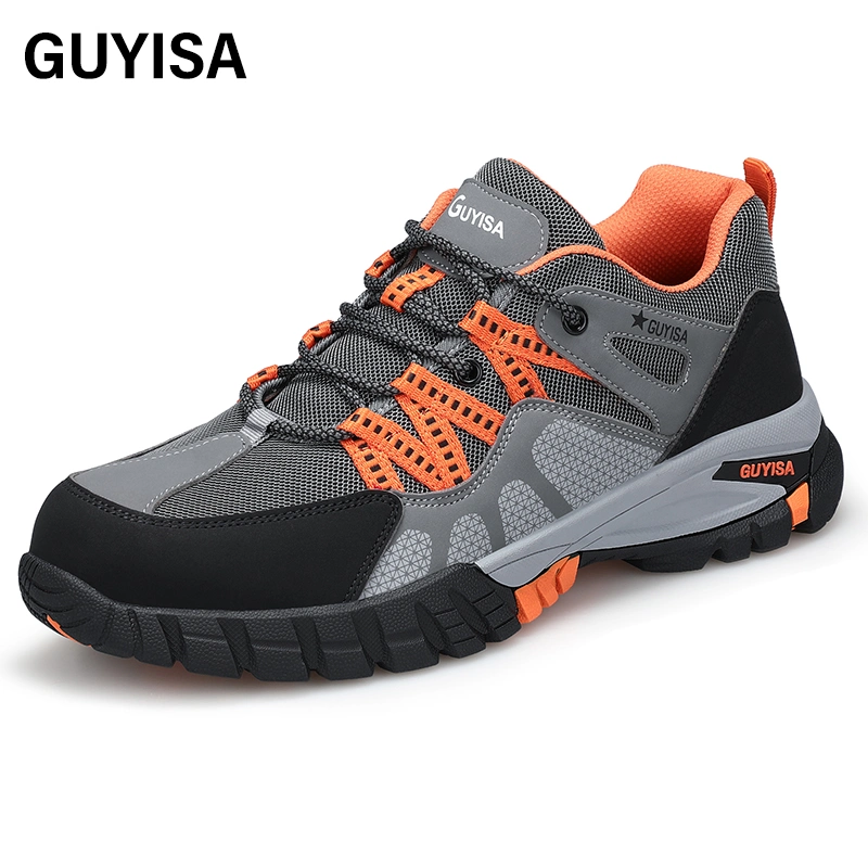 Guyisa Outdoor Fashion Safety Shoes Soft Waterproof Microfiber Leather Surface Steel Toe Safety Work Shoes