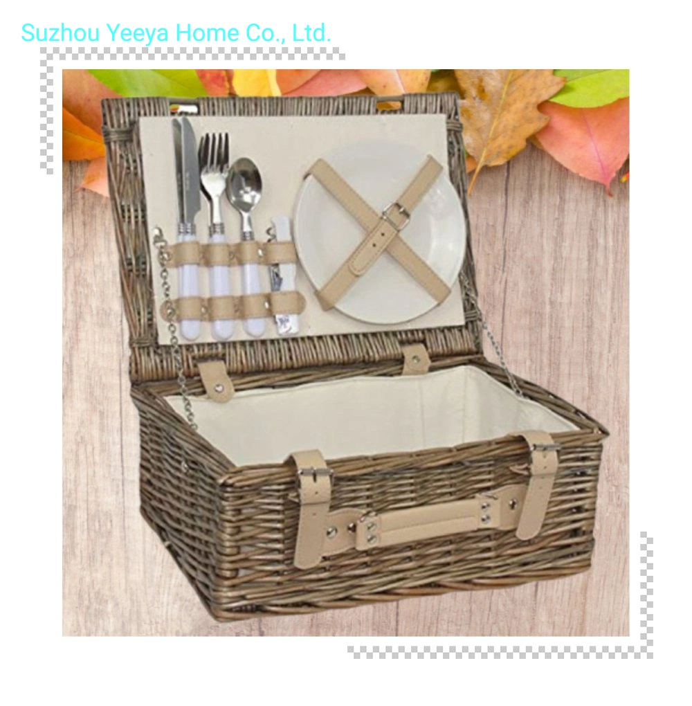 Customized Insulated Wicker Picnic Basket Set with Insulated Cooler