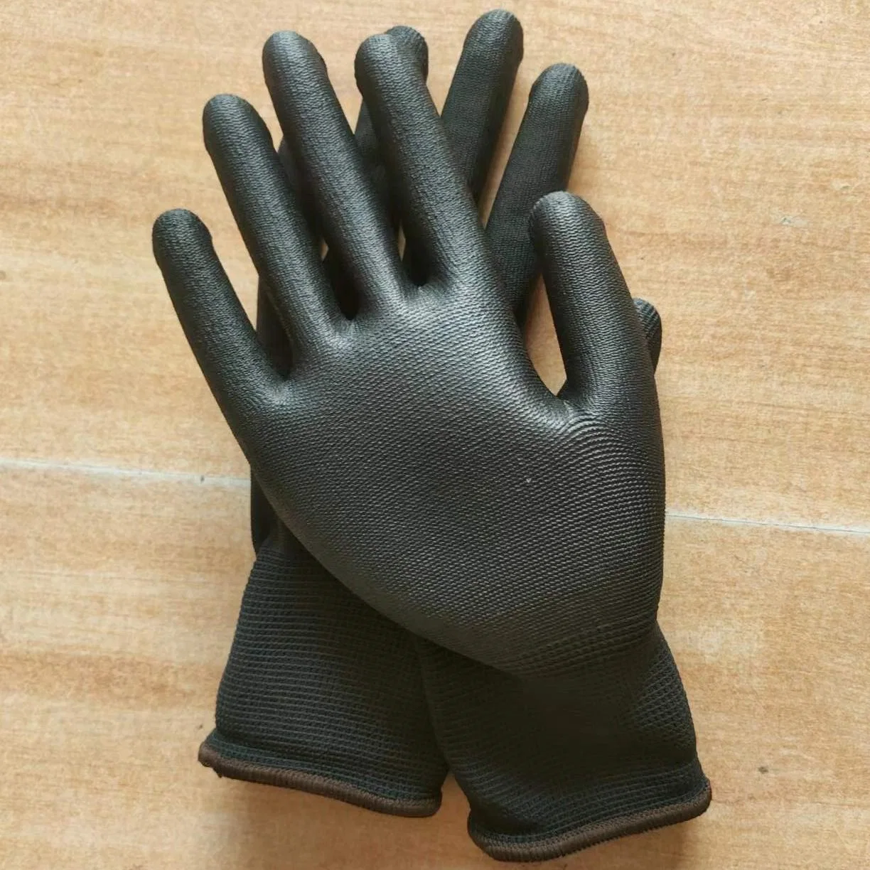 Black Polyester Knitted PU Palm Coating Work Gloves